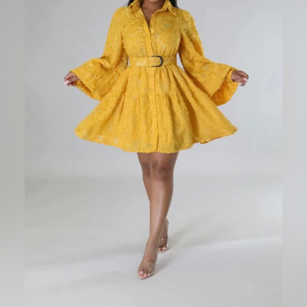 Sunshine Yellow Ruffled Dress. NWT. SZ M. Definite Statement Piece 🔥